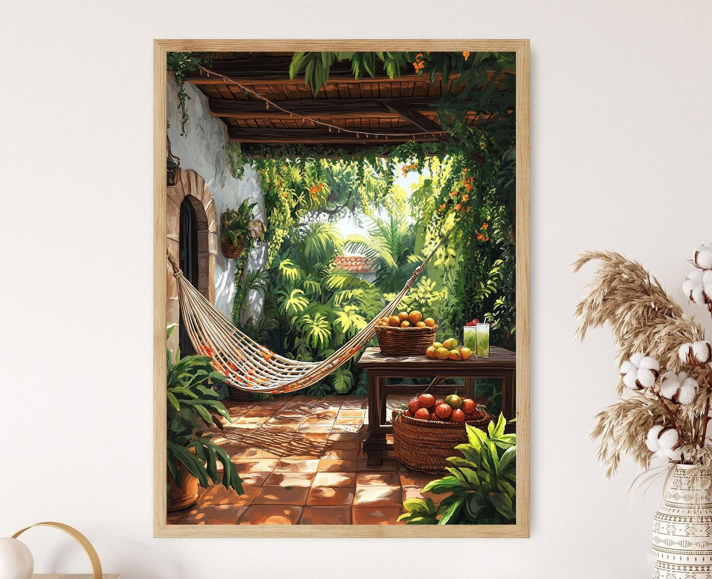 Affiche Tropicale – Poster Hamaca et Fruits, Illustration Mojito