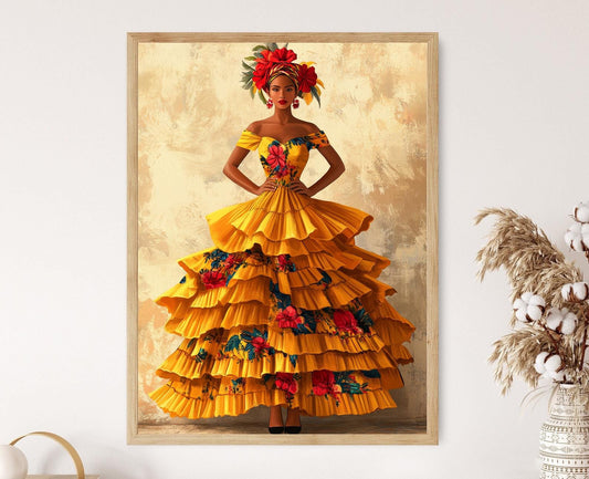 Affiche Bata Cubana – Illustration de Robe et Foulard Traditionnel