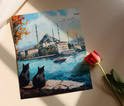 Affiche Chats d'Istanbul – Impression d'art avec vue sur le Bosphore
