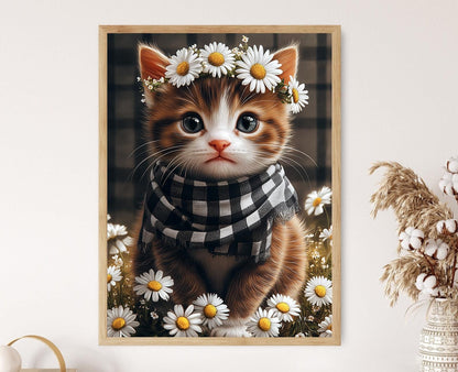 Affiche Chatons Adorables – Art avec Couronne de Marguerites et Écharpe