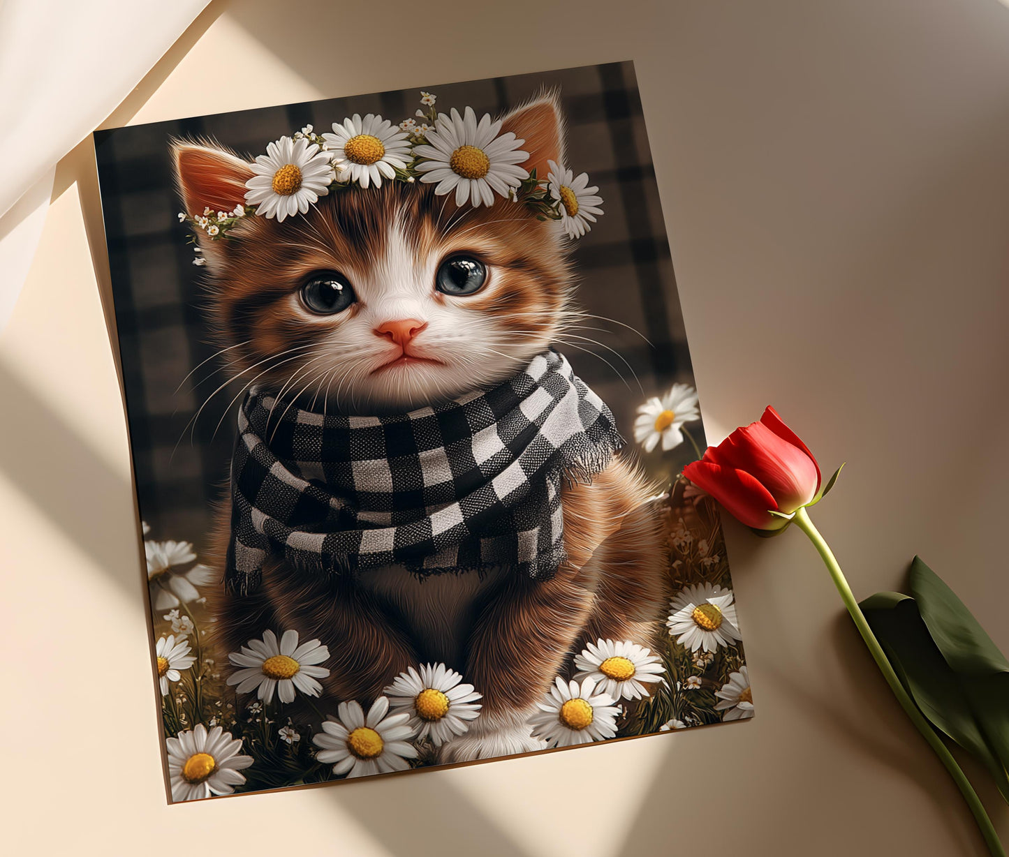 Affiche Chatons Adorables – Art avec Couronne de Marguerites et Écharpe
