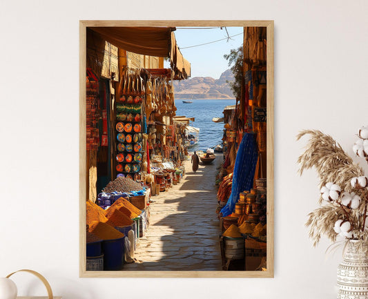 Affiche Marché d'Aswan – Poster Scène Vibrante du Nil