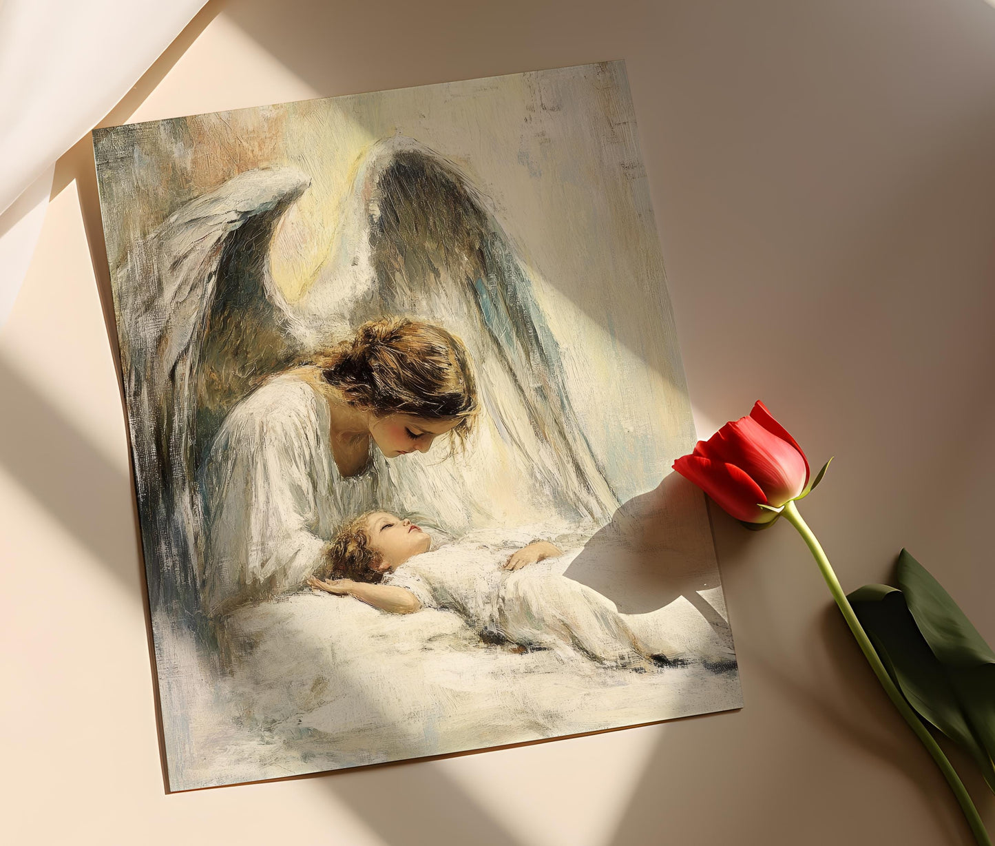 Affiche Ange Gardien Veillant sur Enfant – Art Protecteur Chrétien