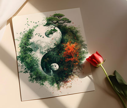 Affiche YinYang Équilibré – Poster Art Taoïste Moderne pour Décor Feng Shui