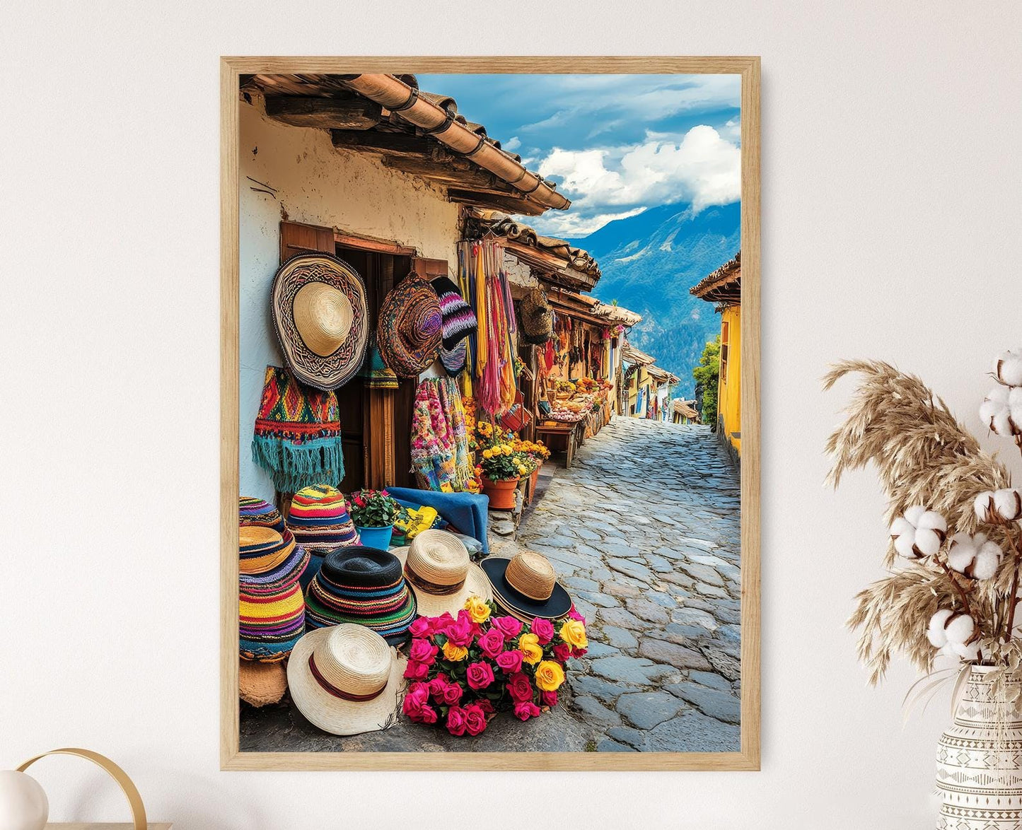 Affiche Équateur – Poster Chapeaux Panama et Écharpes Tissées