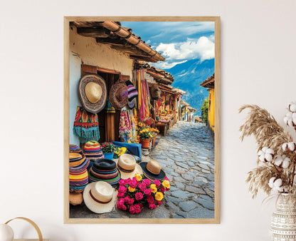 Affiche Équateur – Poster Chapeaux Panama et Écharpes Tissées