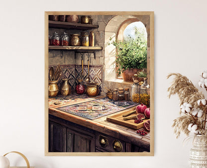 Affiche Cuisine Libanaise Rustique – Illustration de Carreaux et Grenade