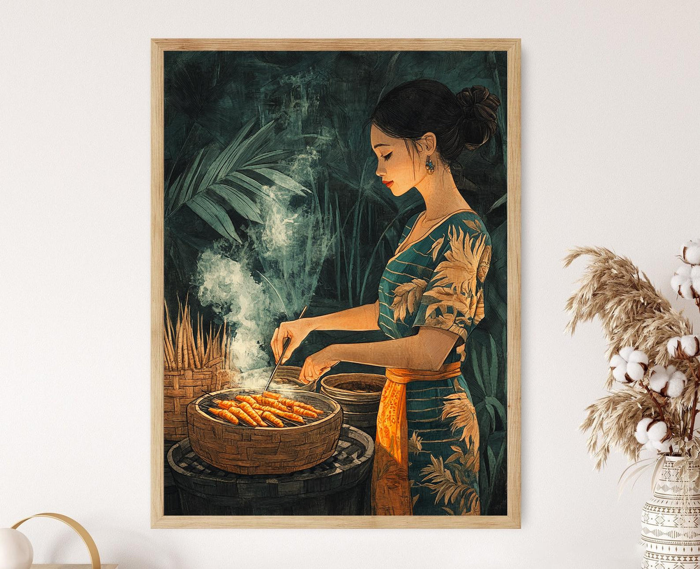 Affiche Scène de Grillade Satay – Illustration Rustique de Cuisine Indienne