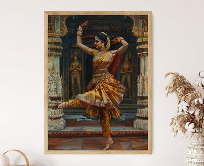 Affiche Danse Bharatanatyam – Giclée Art Indien, Décor Mural Éclatant
