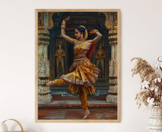 Affiche Danse Bharatanatyam – Giclée Art Indien, Décor Mural Éclatant