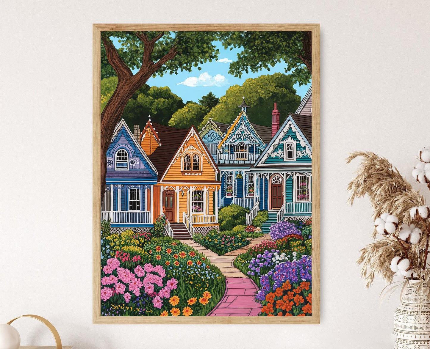 Affiche Cottages en Pain d'Épice de Martha's Vineyard – Art Architecturé Fantaisiste