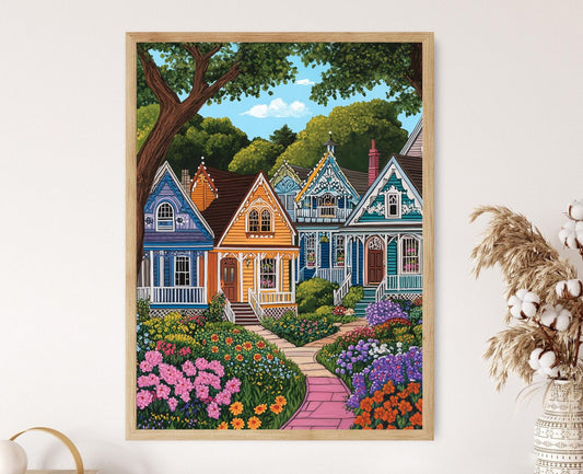 Affiche Cottages en Pain d'Épice de Martha's Vineyard – Art Architecturé Fantaisiste