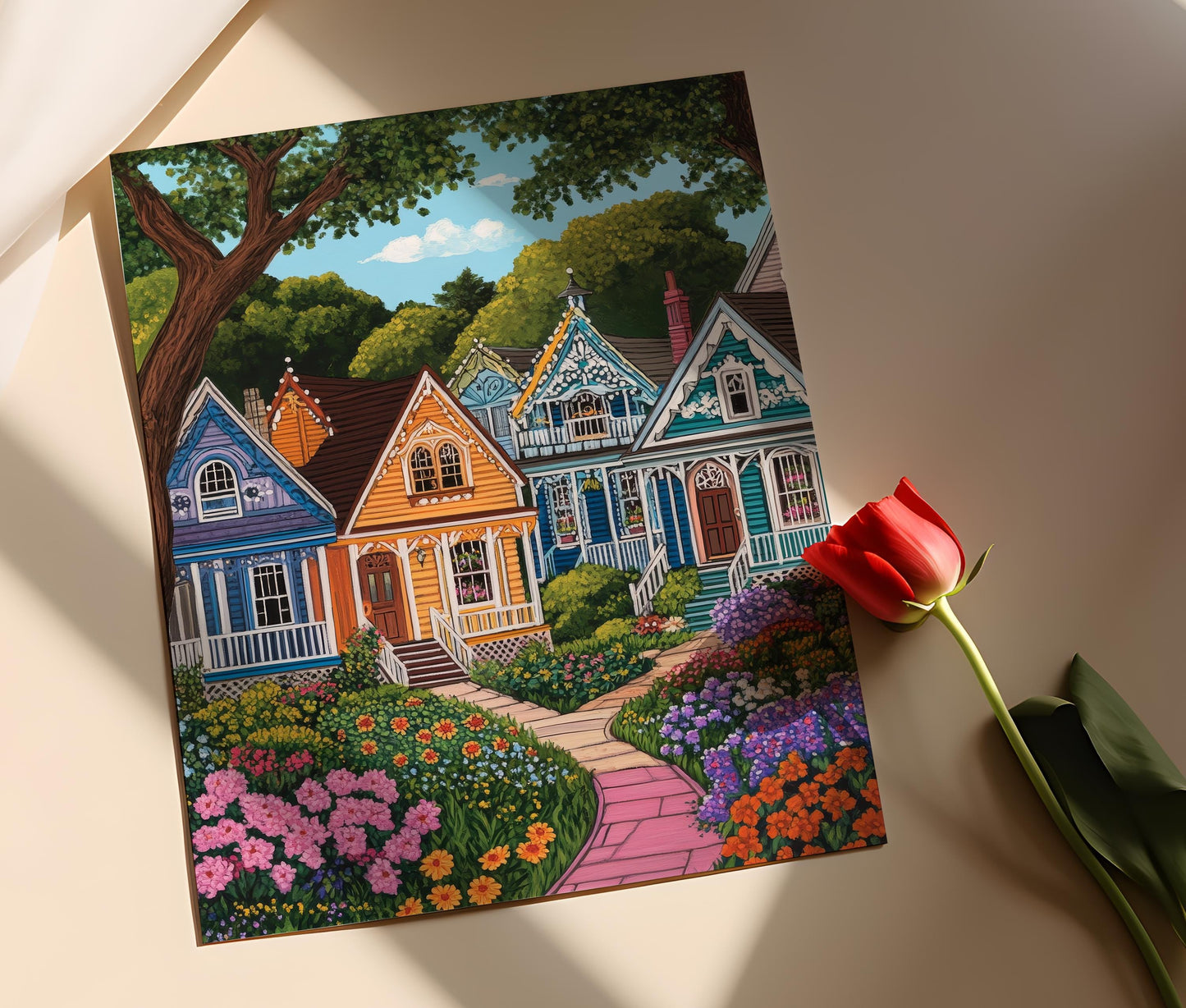 Affiche Cottages en Pain d'Épice de Martha's Vineyard – Art Architecturé Fantaisiste