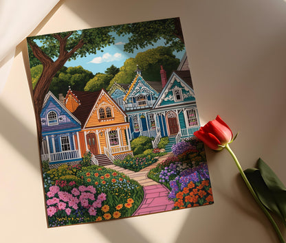 Affiche Cottages en Pain d'Épice de Martha's Vineyard – Art Architecturé Fantaisiste