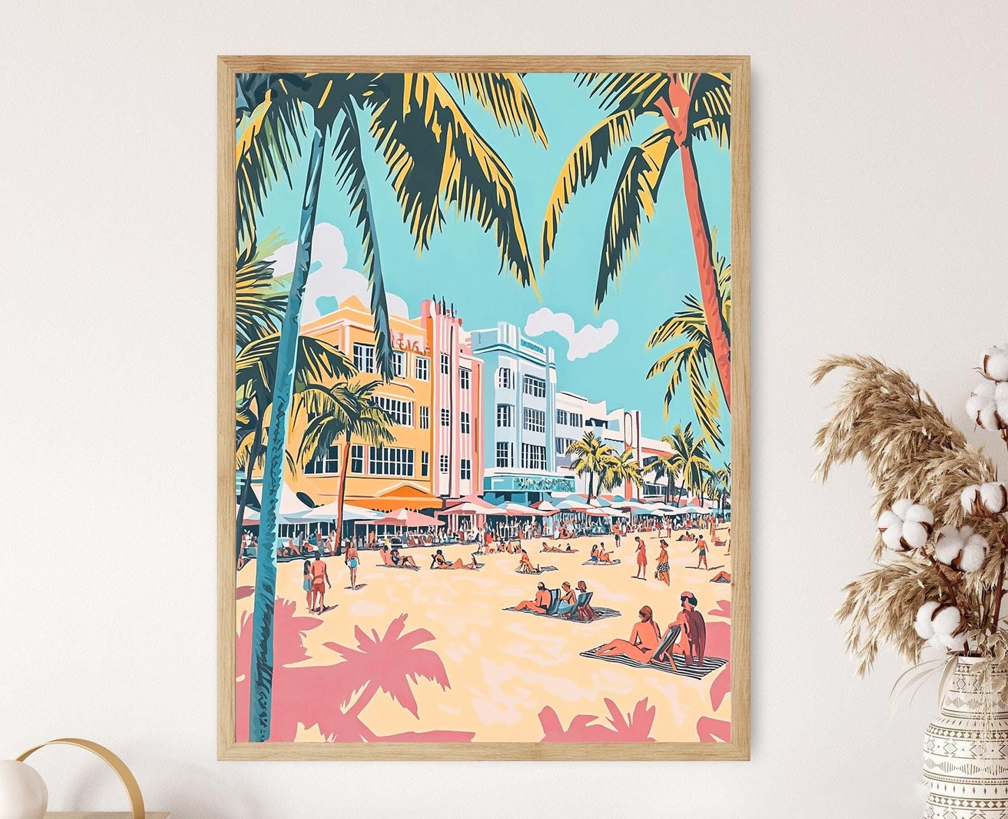 Affiche Art Déco de South Beach – Impression Pastel Palmiers