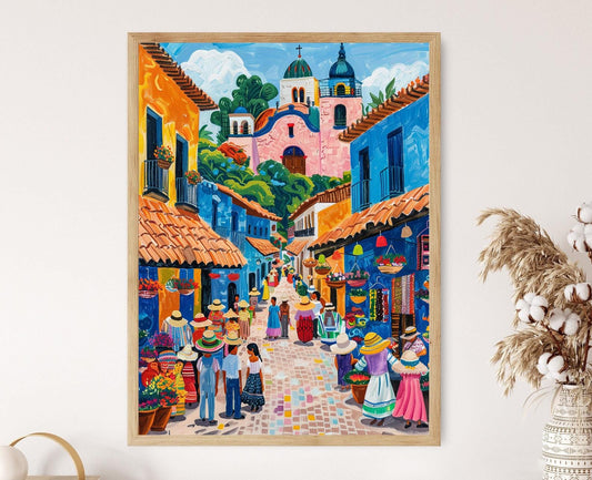 Affiche Scène de Marché à San Salvador – Impression d'Artisanat Traditionnel