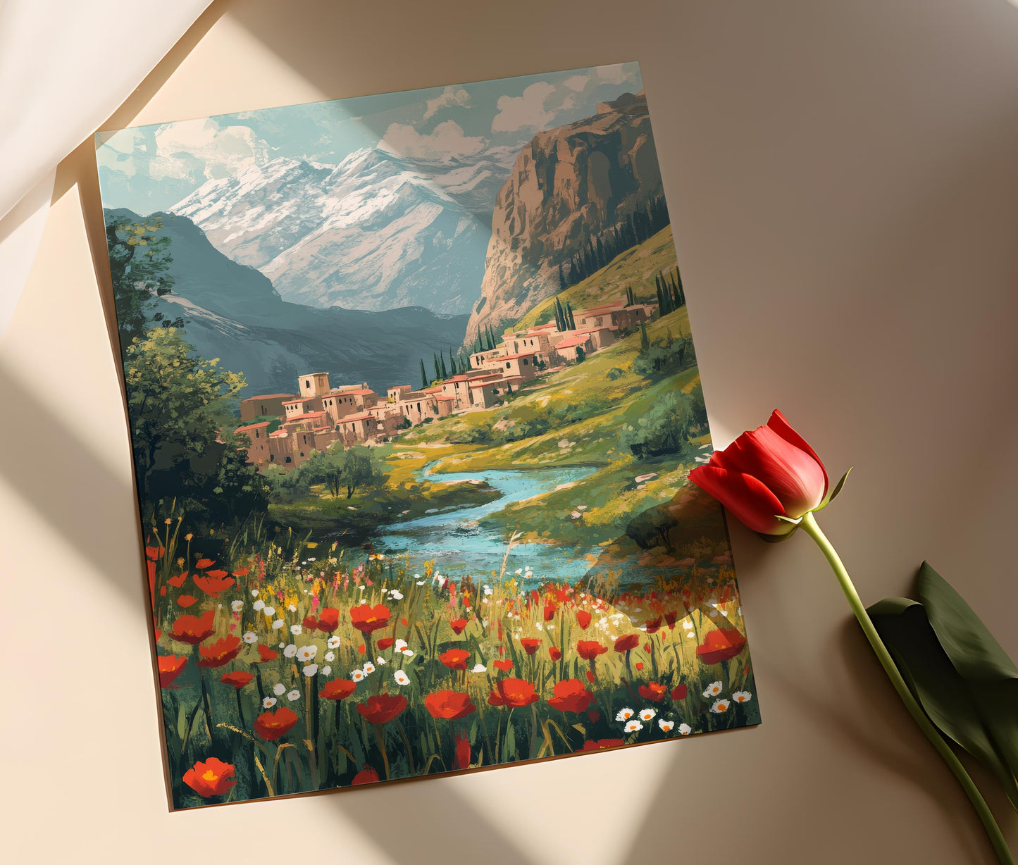 Affiche Village Kurde – Poster Paysage de Fleurs Sauvages, Monts Zagros