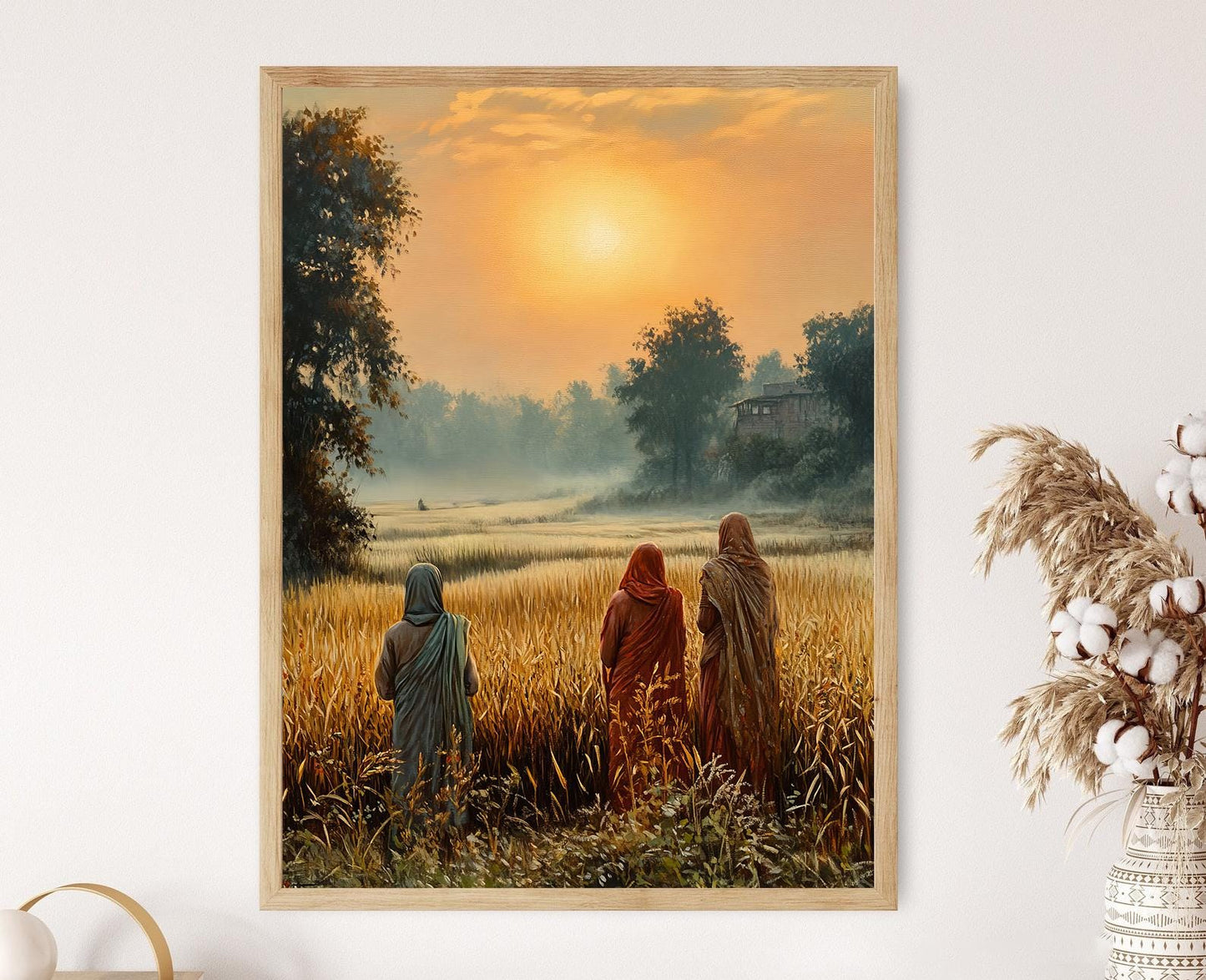 Affiche Art Paysan Punjaabi – Femmes dans les Champs de Blé au Crépuscule