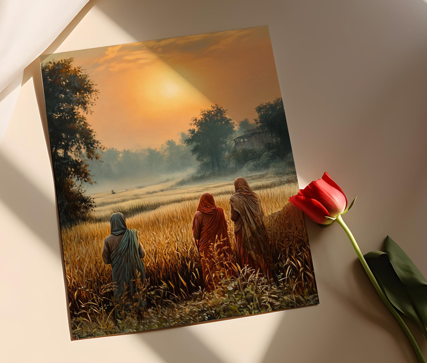 Affiche Art Paysan Punjaabi – Femmes dans les Champs de Blé au Crépuscule