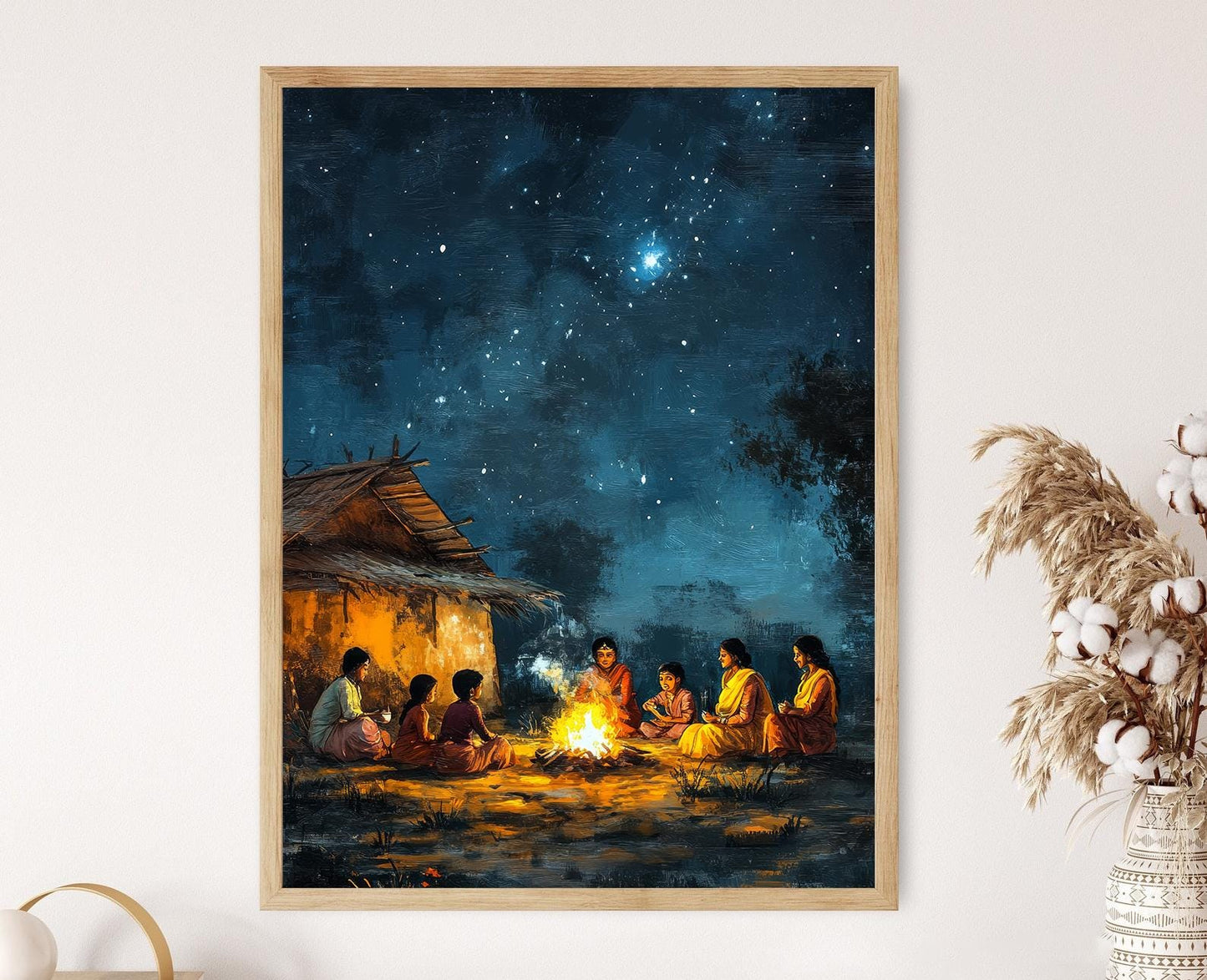 Affiche Contes Folkloriques Punjabi – Art Étoilé de la Nuit en Inde