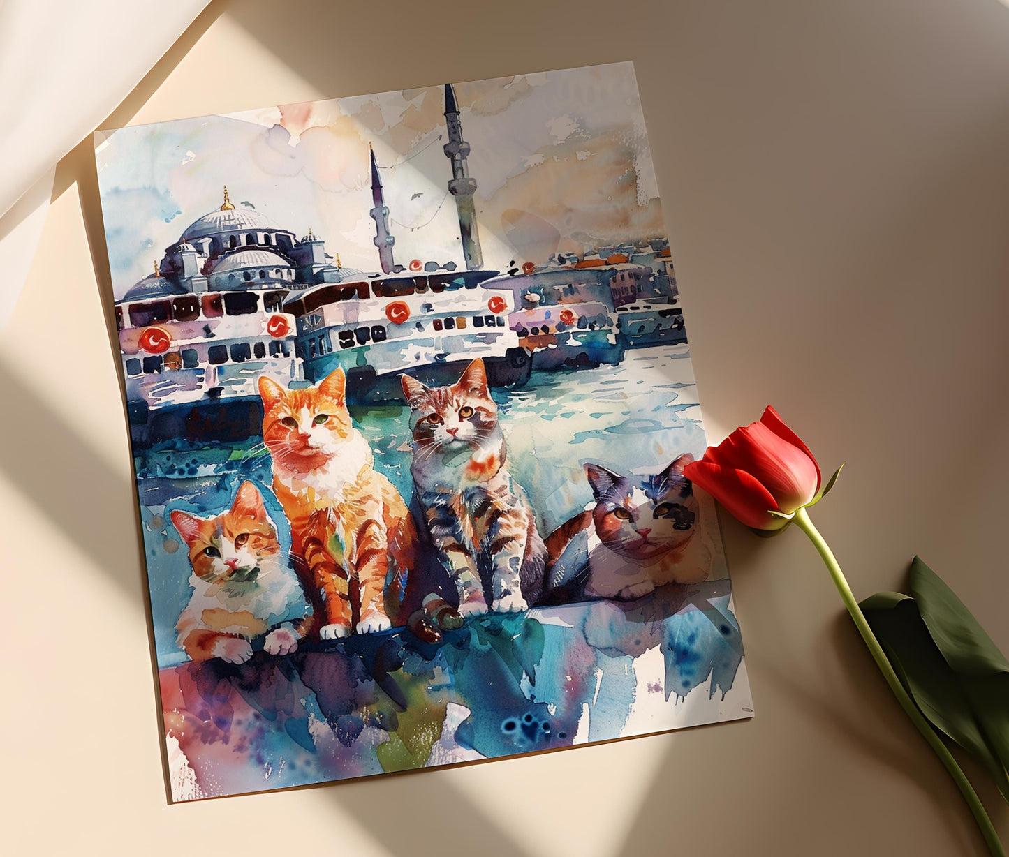 Affiche Chats d'Istanbul – Poster Aquarelle Urbaine Féline