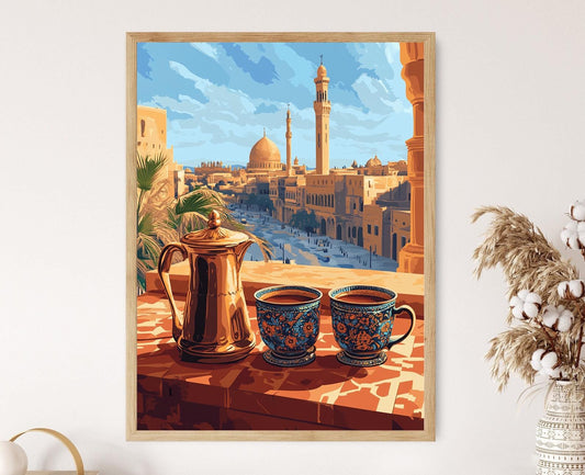 Affiche Café de Mossoul – Poster Art Héritage Irakien, Vue de la Mosquée Al-Nouri