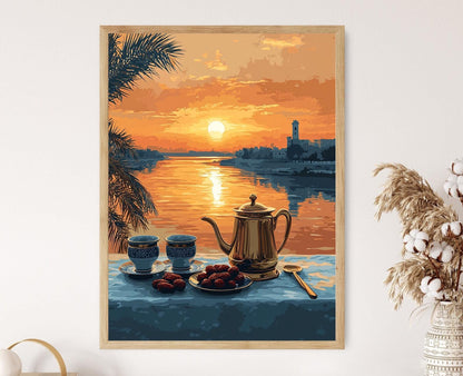 Affiche Café Traditionnel – Poster Art Héritage Irakien, Vue sur le Tigre