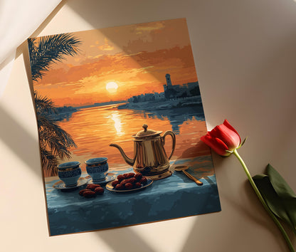 Affiche Café Traditionnel – Poster Art Héritage Irakien, Vue sur le Tigre