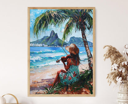 Affiche Femme au Violon – Illustration Ipanema, Art Mural Brésilien