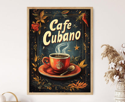 Affiche Vintage Café Cubano – Illustration Rétro de Café Cubain
