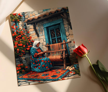 Affiche Femme Libanaise Tissant un Kilim – Art du Patrimoine Culturel