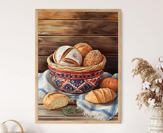 Affiche Panier à Pain Bulgare – Poster Décor Folk de Cuisine