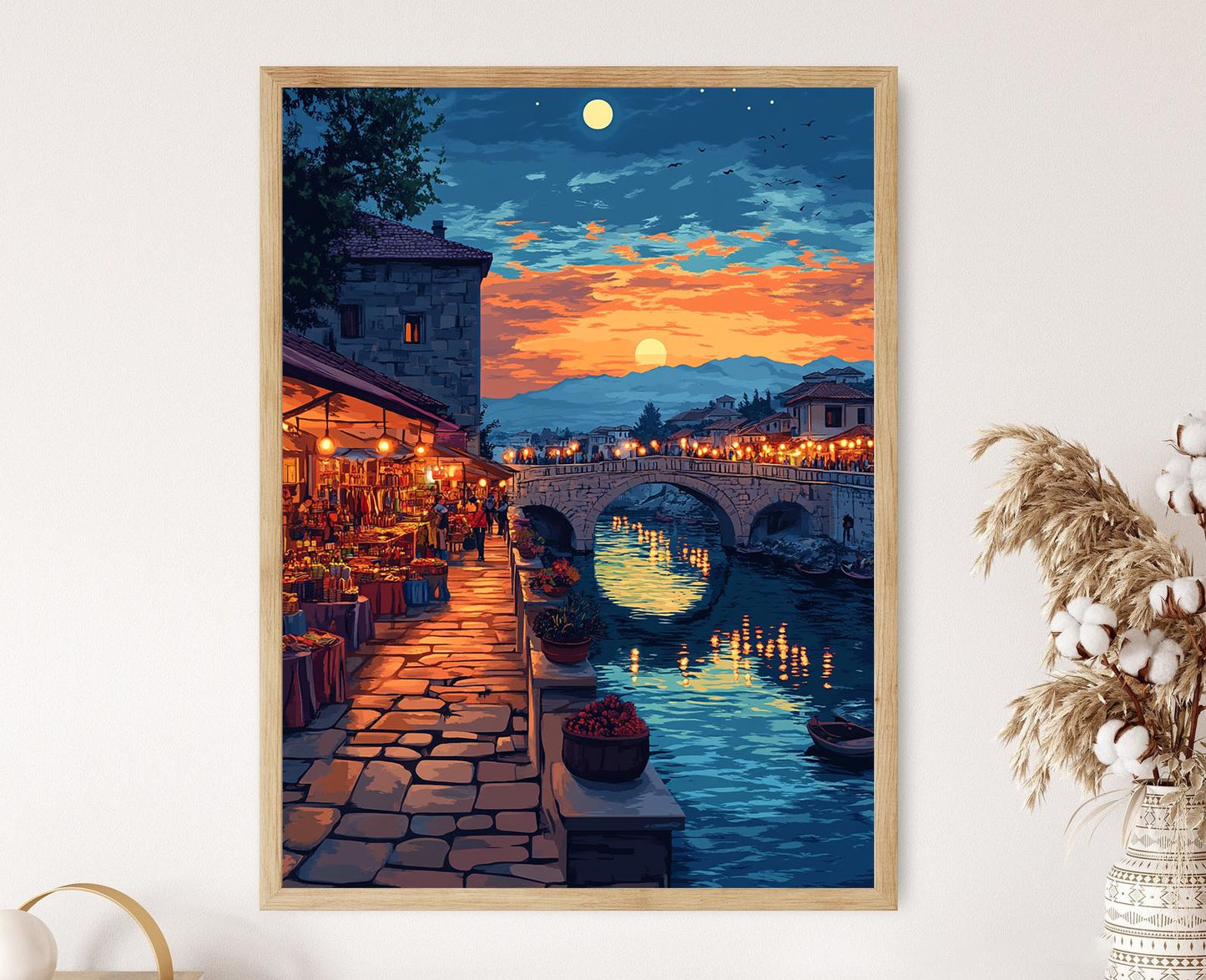 Affiche Pont de Pierre – Poster Art de Scène Nocturne à Skopje