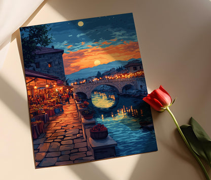 Affiche Pont de Pierre – Poster Art de Scène Nocturne à Skopje