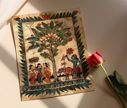 Affiche Kalamkari Traditionnelle – Art Populaire Indien Fait Main