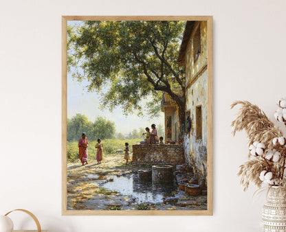 Affiche Matin au Punjab – Femme Ramassant de l'Eau, Lumière de l'Aube