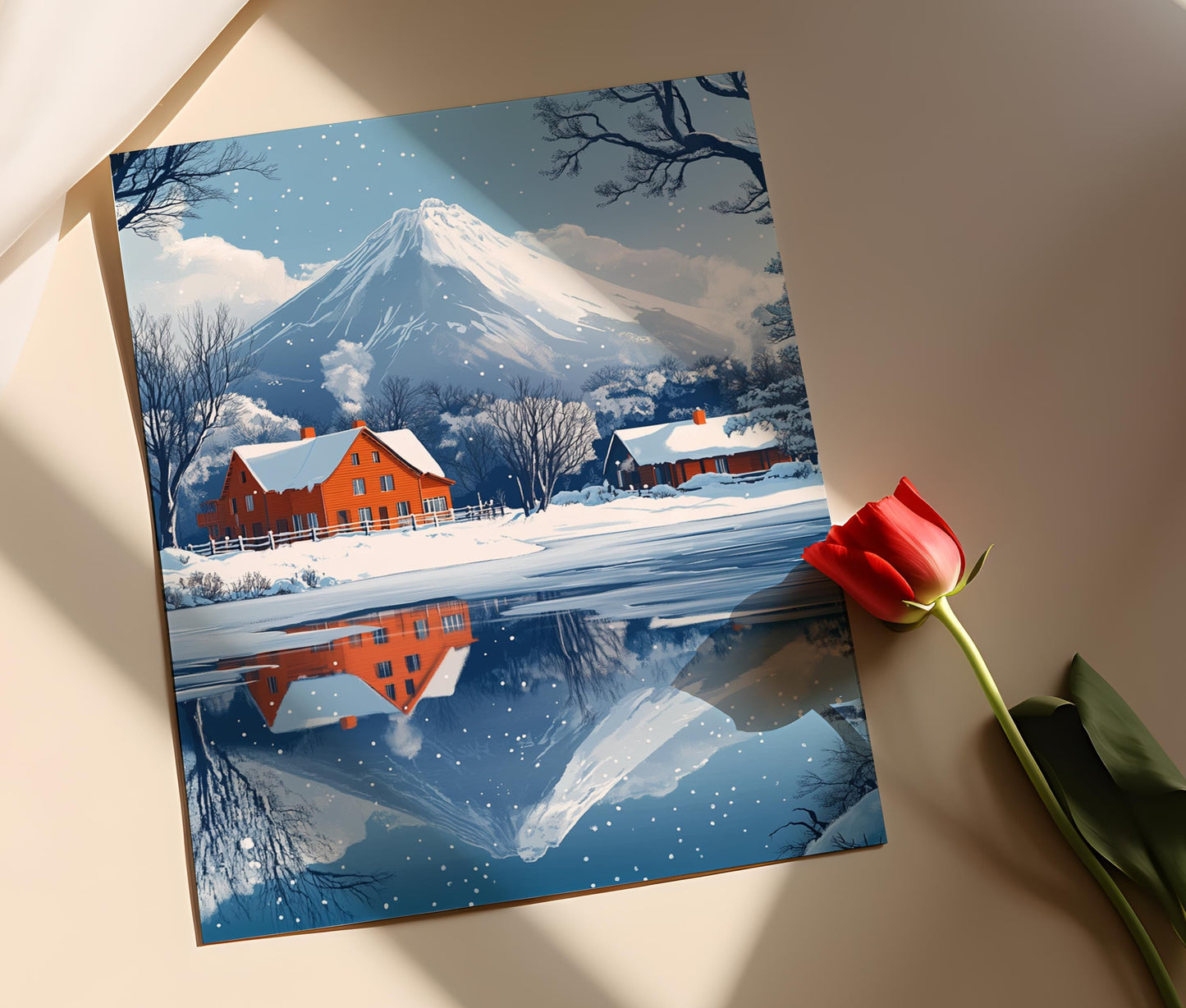 Affiche Pucón – Impression Art déco de paysage enneigé du Chili