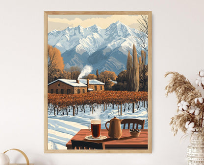 Affiche Hiver Mendoza – Poster Paysage Argentin Enneigé, Décor Vignoble