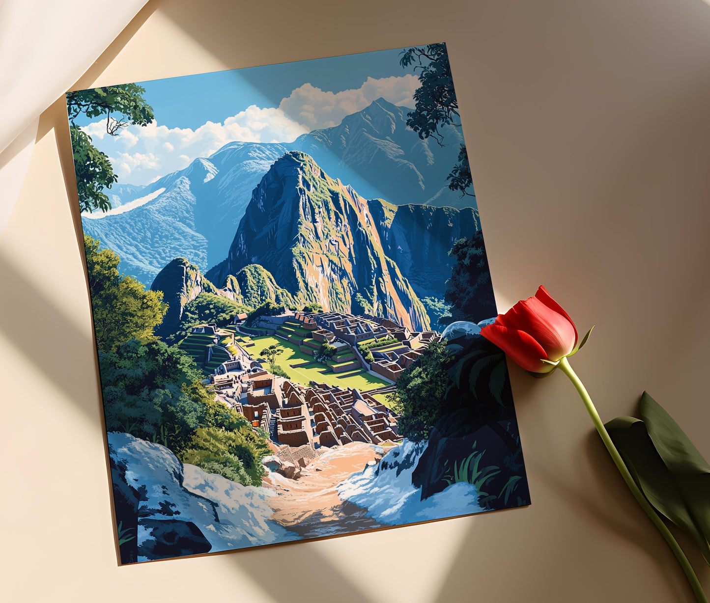 Affiche Machu Picchu – Impression d'art hiver, paysage enneigé du Pérou