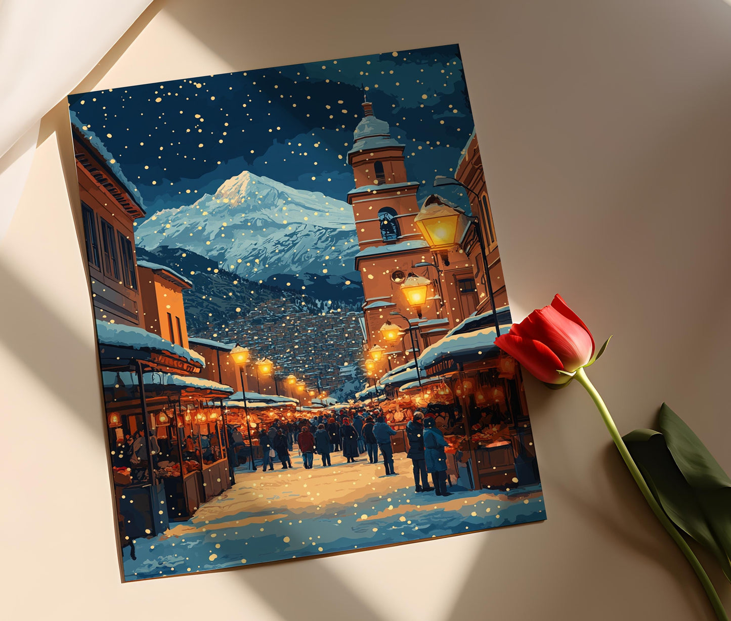 Affiche La Paz Hivernale – Poster de la Ville Bolivienne enneigée