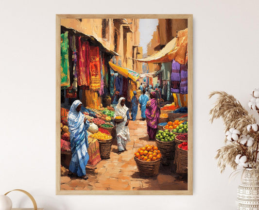 Affiche Marché Soudanais – Poster Scène de Marché Africain Vibrant