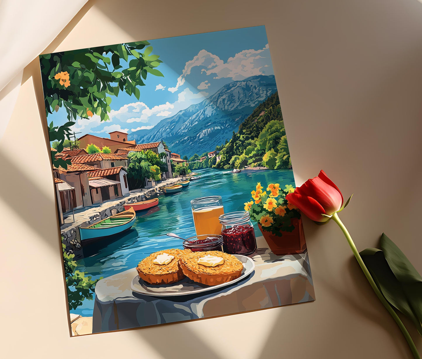 Affiche Petit-Déjeuner Rustique – Impression Vue de la Rivière Drin Noir