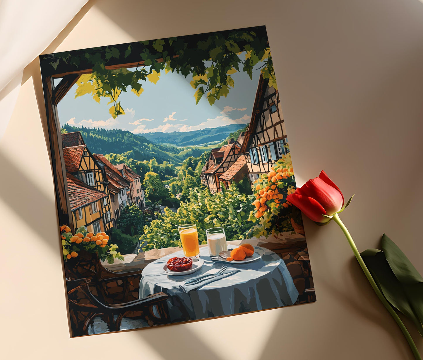 Affiche Alsace – Poster Petit-Déjeuner, Kouglof et Maison à Colombages