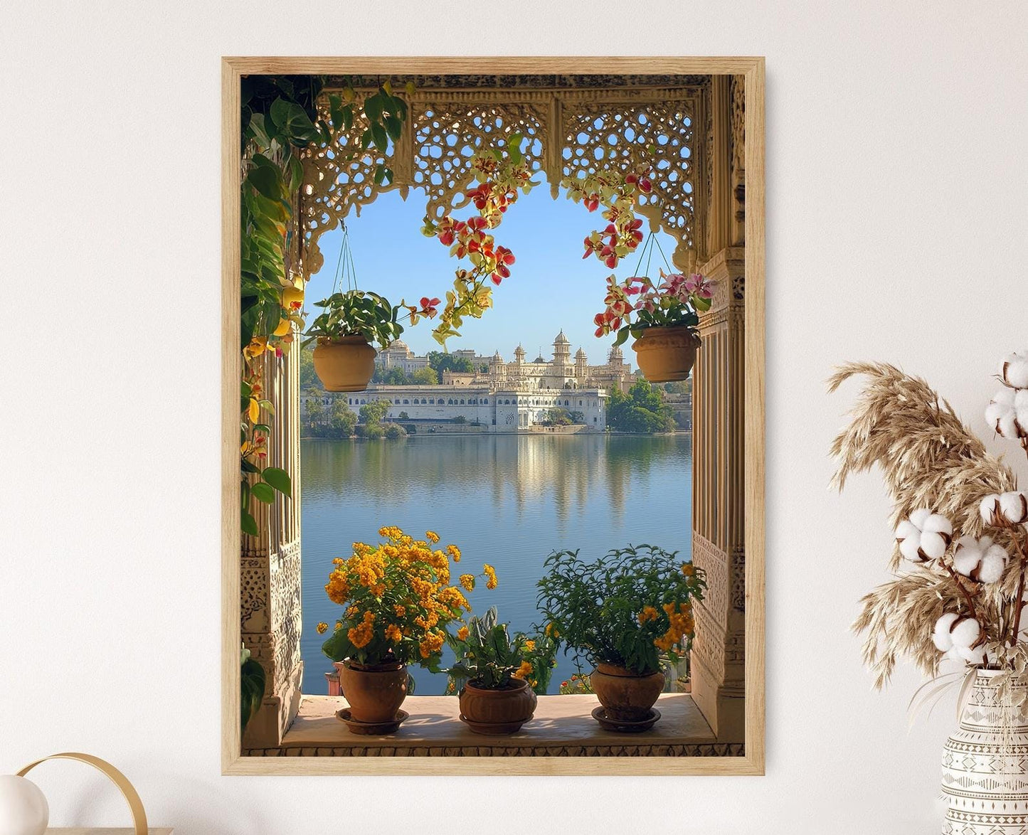 Affiche Udaipur – Poster Art de Lake Pichola et Fenêtres en Treillis