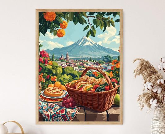 Affiche Panier de Pique-Nique Puebla – Art traditionnel mexicain