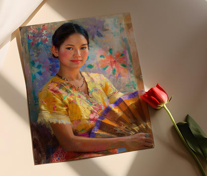 Affiche Élégante Femme Filipine – Illustration en Robe Traditionnelle