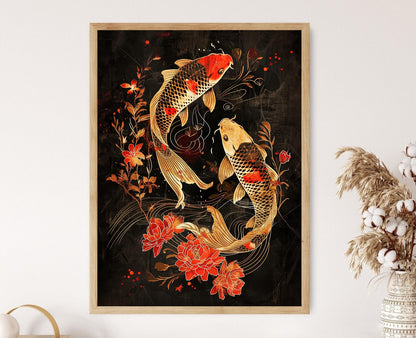 Affiche Poisson Koi Japonais – Toile Élégante pour Décoration et Cadeau