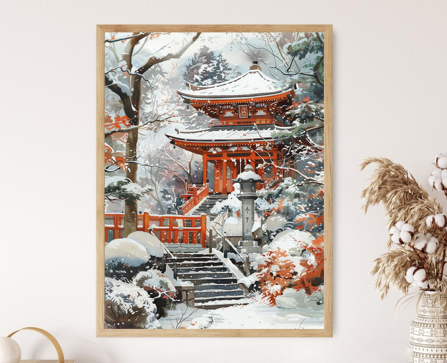 Affiche Sanctuaire Enneigé – Poster Scènes Hivernales Inspirées de Toshi Yoshida