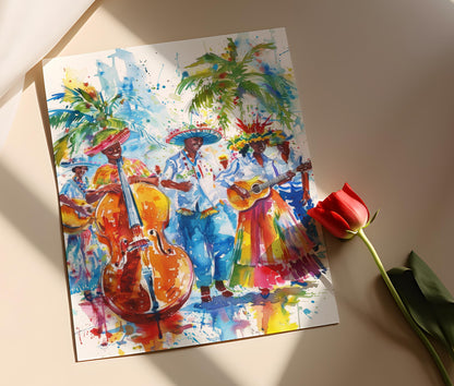 Affiche Festival de la Rue Dominicaine – Danseurs et Musiciens en Aquarelle
