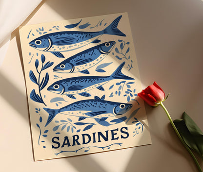 Affiche Vintage Sardines – Illustration Nautique pour Cuisine Côte Est